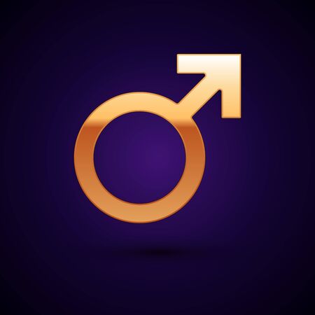 Gold Male gender symbol icon isolated on dark blue background.  Vector Illustrationのイラスト素材