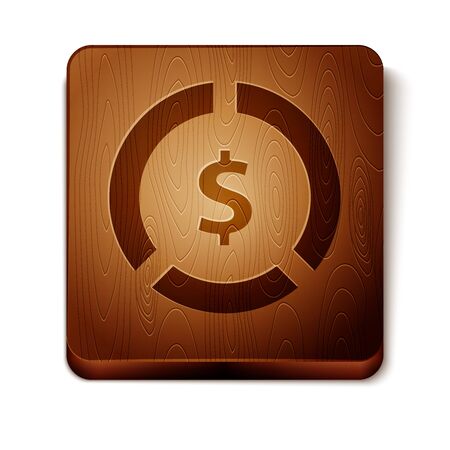 Brown Coin money with dollar symbol icon isolated on white background. Banking currency sign. Cash symbol. Wooden square button. Vector Illustrationのイラスト素材