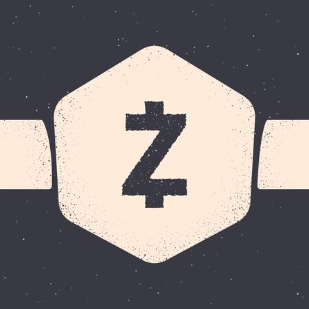 Grunge Cryptocurrency coin Zcash ZEC icon isolated on grey background. Altcoin symbol. Blockchain based secure crypto currency. Monochrome vintage drawing. Vector Illustrationのイラスト素材