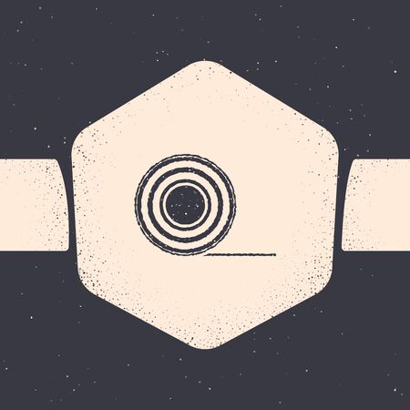 Grunge Scotch icon isolated on grey background. Roll of adhesive tape for work and repair. Sticky packing tape. Office tool and stuff. Monochrome vintage drawing. Vector Illustrationのイラスト素材