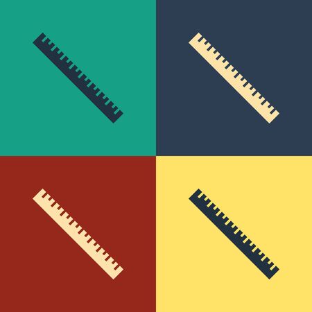 Color Ruler icon isolated on color background. Straightedge symbol. Vintage style drawing. Vector Illustrationのイラスト素材