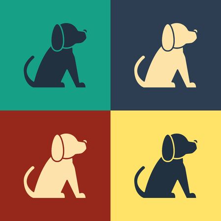 Color Dog icon isolated on color background. Vintage style drawing. Vector Illustrationのイラスト素材