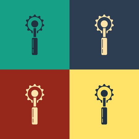 Color Cutter tool icon isolated on color background. Sewing knife with blade. Vintage style drawing. Vector Illustrationのイラスト素材