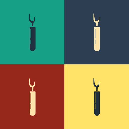 Color Cutter tool icon isolated on color background. Sewing knife with blade. Vintage style drawing. Vector Illustrationのイラスト素材