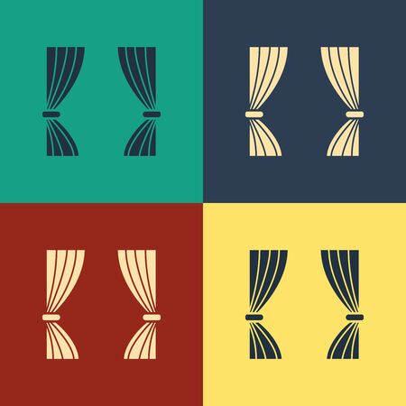 Color Curtain icon isolated on color background. For theater  scene backdrop, concert grand opening or cinema premiere. Vintage style drawing. Vector Illustrationのイラスト素材