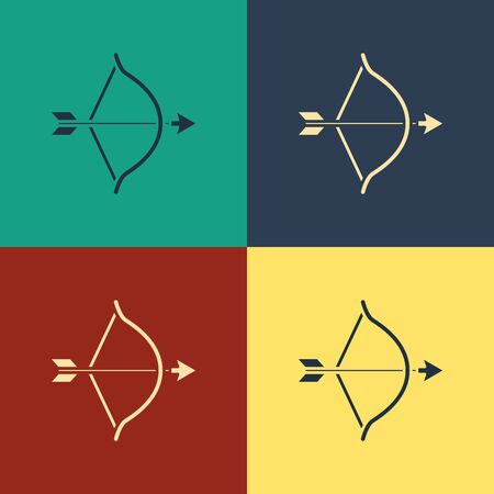 Color Bow and arrow icon isolated on color background. Cupid symbol. Love sign. Valentines day concept. Vintage style drawing. Vector Illustrationのイラスト素材