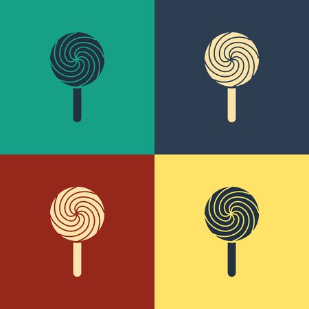 Color Lollipop icon isolated on color background. Food, delicious symbol. Vintage style drawing. Vector Illustrationのイラスト素材