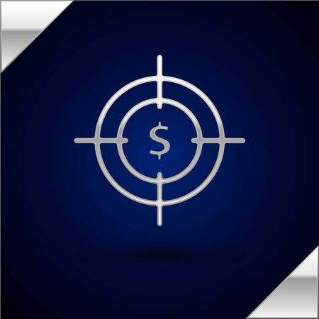 Silver Target with dollar symbol icon isolated on dark blue background. Investment target icon. Successful business concept. Cash or Money sign. Vector Illustrationのイラスト素材