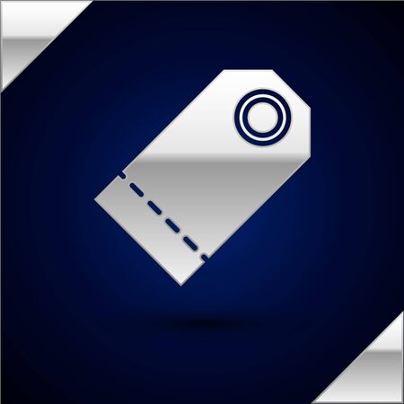 Silver Blank label template price tag icon isolated on dark blue background. Empty shopping discount sticker. Template discount banner. Vector Illustrationのイラスト素材