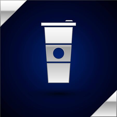 Silver Paper glass and water icon isolated on dark blue background. Soda drink glass. Fresh cold beverage symbol. Vector Illustrationのイラスト素材
