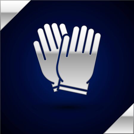 Silver Garden gloves icon isolated on dark blue background. Rubber gauntlets sign. Farming hand protection, gloves safety. Vector Illustrationのイラスト素材