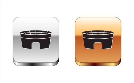 Black Football stadium icon isolated on white background. Football arena. Silver-gold square button. Vector Illustrationのイラスト素材
