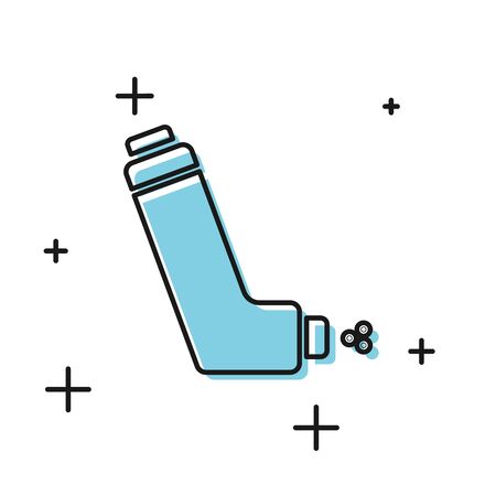 Black Inhaler icon isolated on white background. Breather for cough relief, inhalation, allergic patient. Medical allergy asthma inhaler spray. Vector Illustrationのイラスト素材
