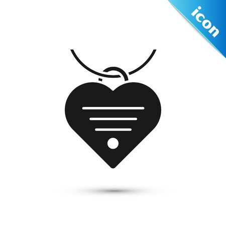 Black Collar with name tag and heart icon isolated on white background. Simple supplies for domestic animal. Cat and dog care. Pet chains. Vector Illustrationのイラスト素材