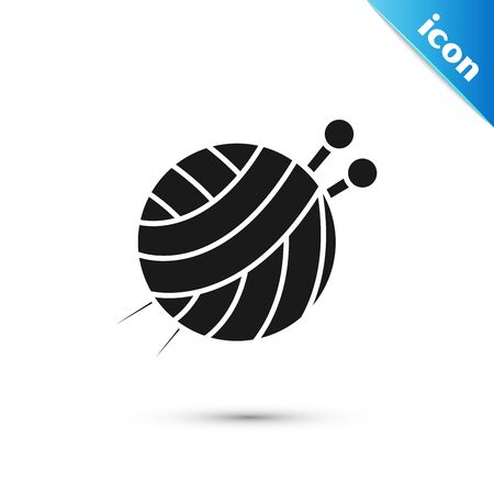 Black Yarn ball with knitting needles icon isolated on white background. Label for hand made, knitting or tailor shop. Vector Illustrationのイラスト素材