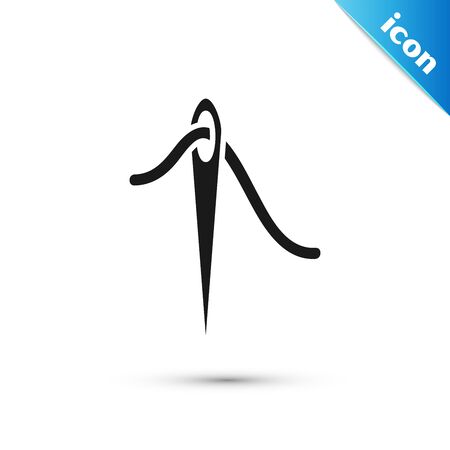 Black Needle for sewing with thread icon isolated on white background. Tailor symbol. Textile sew up craft sign. Embroidery tool. Vector Illustrationのイラスト素材