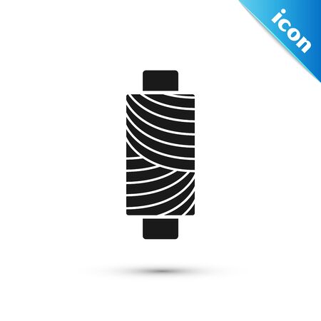 Black Sewing thread on spool icon isolated on white background. Yarn spool. Thread bobbin. Vector Illustrationのイラスト素材