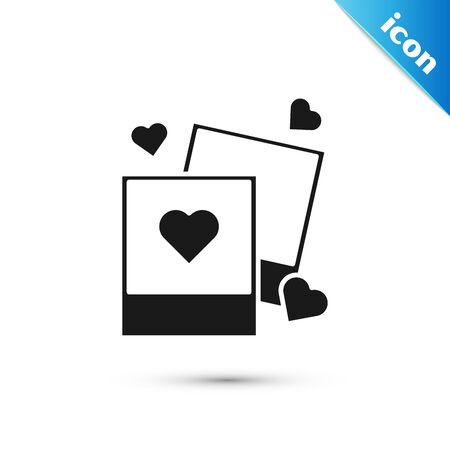 Black Two blanks photo frames and hearts icon isolated on white background. Valentines Day symbol. Vector Illustrationのイラスト素材