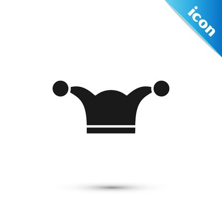Black Jester hat with bells isolated on white background. Clown icon. Amusement park funnyman sign. Vector Illustrationのイラスト素材