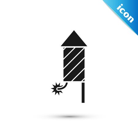 Black Firework rocket icon isolated on white background. Concept of fun party. Explosive pyrotechnic symbol. Vector Illustrationのイラスト素材