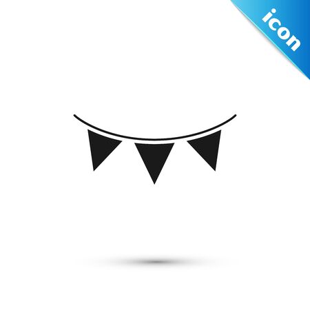 Black Carnival garland with flags icon isolated on white background. Party pennants for birthday celebration, festival and fair decoration. Vector Illustrationのイラスト素材