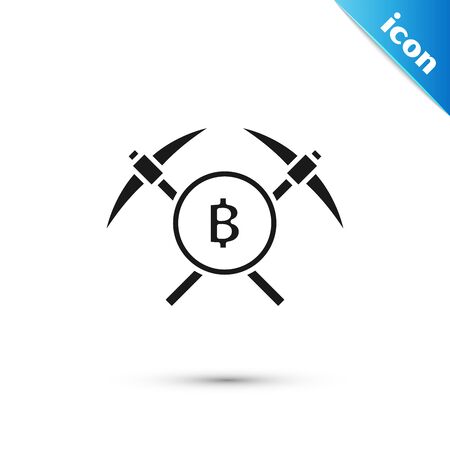 Black Crossed pickaxe icon isolated on white background. Blockchain technology, cryptocurrency mining, bitcoin, altcoins, digital money market. Vector Illustrationのイラスト素材