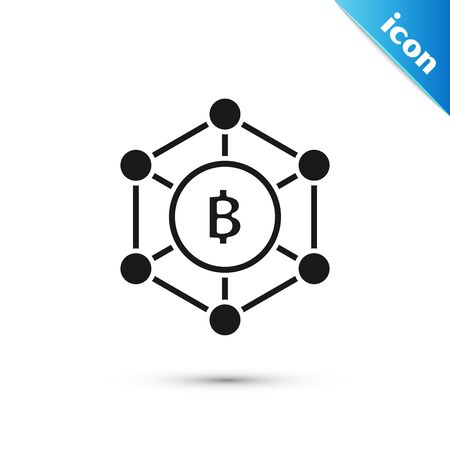 Black Blockchain technology Bitcoin icon isolated on white background. Abstract geometric block chain network technology business. Vector Illustrationのイラスト素材