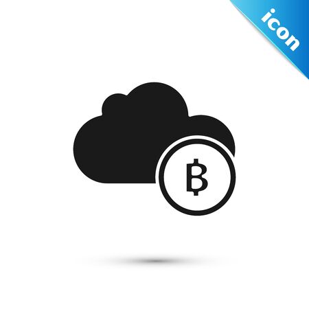 Black Cryptocurrency cloud mining icon isolated on white background. Blockchain technology, bitcoin, digital money market, cryptocoin wallet. Vector Illustrationのイラスト素材