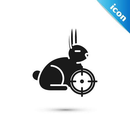 Black Hunt on rabbit with crosshairs icon isolated on white background. Hunting club with rabbit and target. Rifle lens aiming a hare. Vector Illustrationのイラスト素材