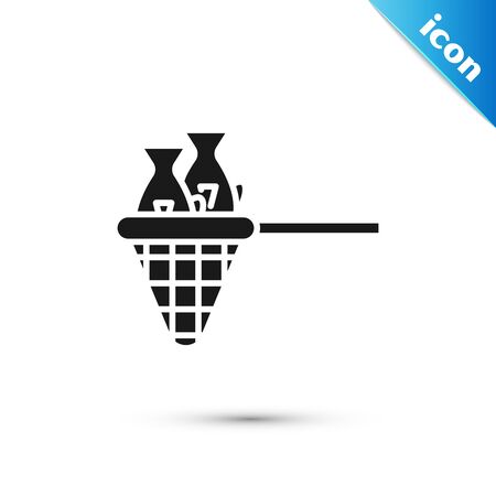 Black Fishing net with fish icon isolated on white background. Vector Illustrationのイラスト素材