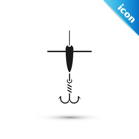 Black Fishing hook and float icon isolated on white background. Fishing tackle. Vector Illustrationのイラスト素材