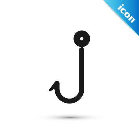 Black Fishing hook icon isolated on white background. Fishing tackle. Vector Illustrationのイラスト素材