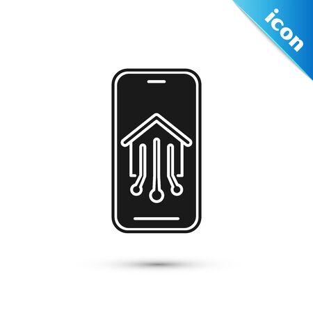 Black Mobile phone with smart home icon isolated on white background. Remote control. Vector Illustrationのイラスト素材