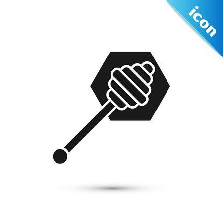 Black Honey dipper stick icon isolated on white background. Honey ladle. Vector Illustrationのイラスト素材