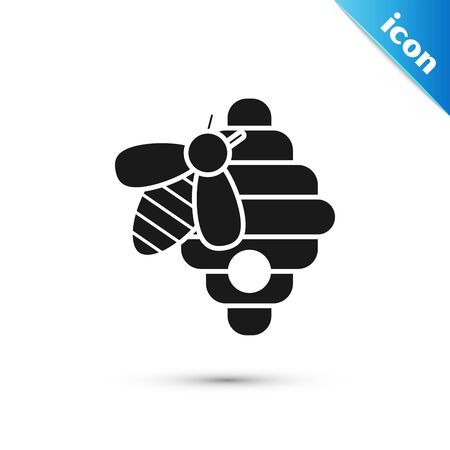 Black Hive for bees icon isolated on white background. Beehive symbol. Apiary and beekeeping. Sweet natural food. Vector Illustrationのイラスト素材