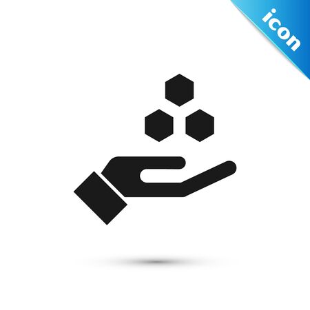 Black Honeycomb and hand icon isolated on white background. Honey cells symbol. Sweet natural food. Vector Illustrationのイラスト素材