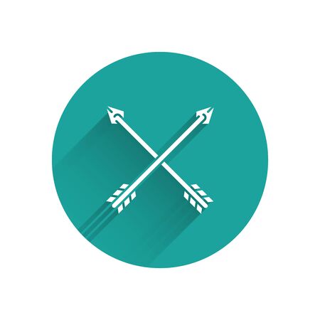 White Crossed arrows icon isolated with long shadow. Green circle button. Vector Illustrationのイラスト素材