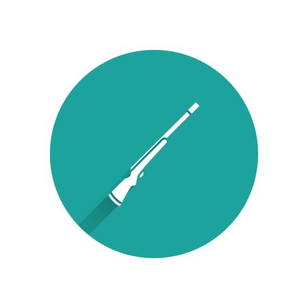 White Hunting gun icon isolated with long shadow. Hunting shotgun. Green circle button. Vector Illustrationのイラスト素材