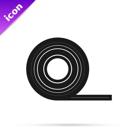 Black line Scotch icon isolated on white background. Roll of adhesive tape for work and repair. Sticky packing tape. Office tool and stuff. Vector Illustrationのイラスト素材