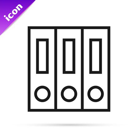 Black line Office folders with papers and documents icon isolated on white background. Office binders. Archives folder sign. Vector Illustrationのイラスト素材