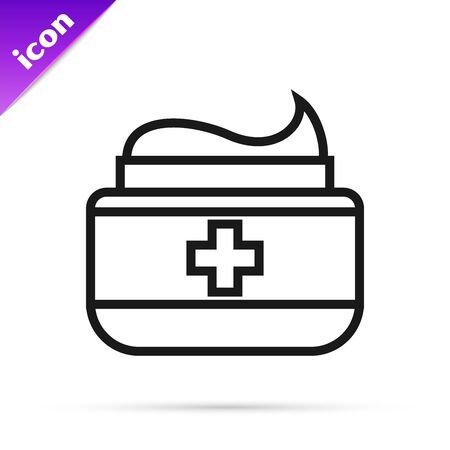 Black line Ointment cream tube medicine icon isolated on white background. Tube, container, toothpaste, cream sign. Vector Illustrationのイラスト素材