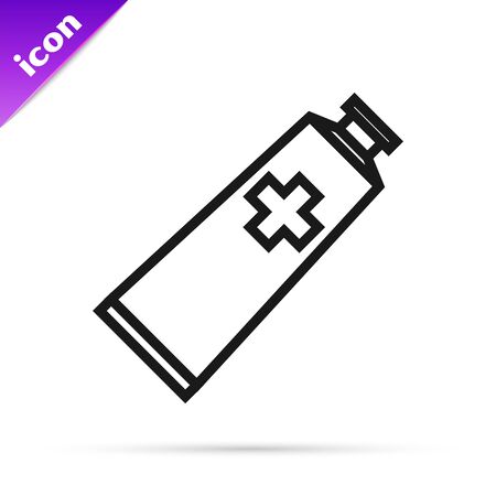 Black line Ointment cream tube medicine icon isolated on white background. Tube, container, toothpaste, cream sign. Vector Illustrationのイラスト素材