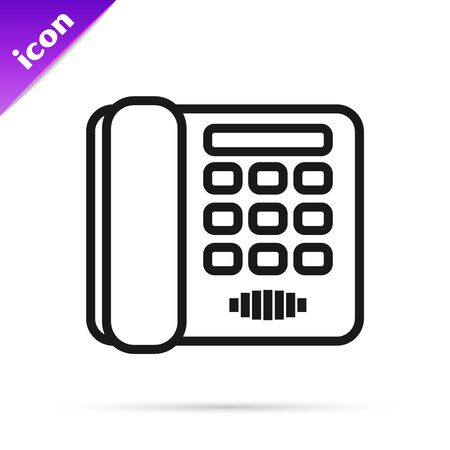 Black line Telephone icon isolated on white background. Landline phone. Vector Illustrationのイラスト素材