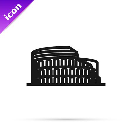 Black line Coliseum in Rome, Italy icon isolated on white background. Colosseum sign. Symbol of Ancient Rome, gladiator fights. Vector Illustrationのイラスト素材
