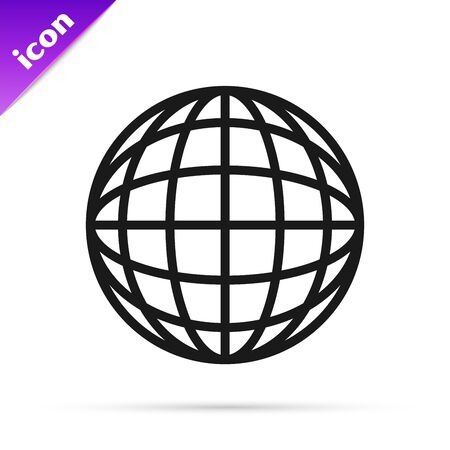 Black line Earth globe icon isolated on white background. World or Earth sign. Global internet symbol. Geometric shapes. Vector Illustrationのイラスト素材