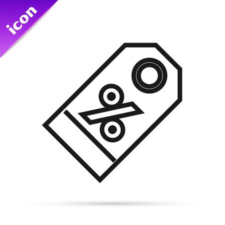 Black line Discount percent tag icon isolated on white background. Shopping tag sign. Special offer sign. Discount coupons symbol. Vector Illustrationのイラスト素材