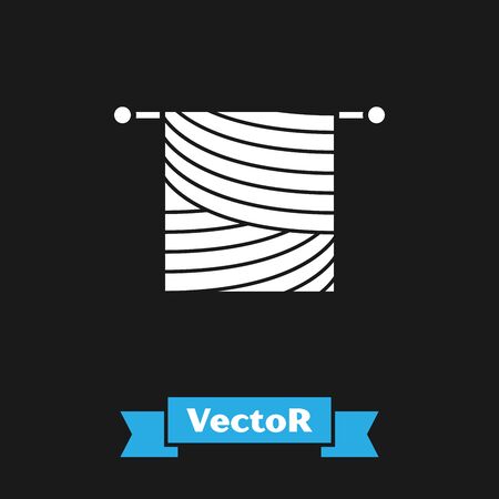 White Knitting icon isolated on black background. Wool emblem with knitted fabric and needle. Label for hand made, knitting or tailor shop. Vector Illustrationのイラスト素材