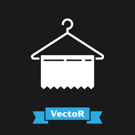 White Hanger wardrobe icon isolated on black background. Clean towel sign. Cloakroom icon. Clothes service symbol. Laundry hanger sign. Vector Illustrationのイラスト素材