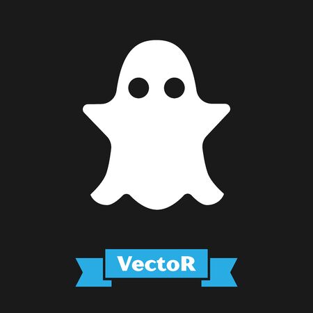 White Ghost icon isolated on black background. Vector Illustrationのイラスト素材