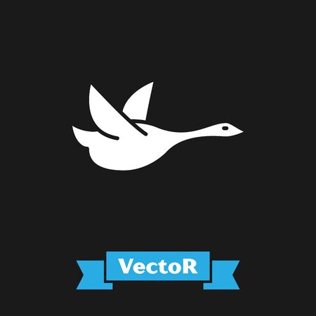 White Flying duck icon isolated on black background. Vector Illustrationのイラスト素材